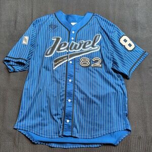 Jewel House Baseball Jersey Mens 3XL Blue Pinstripe Embroidered Jewel House 82